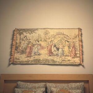 Antique Belgian or French woven Tapestry celebrity of youth beautiful picture